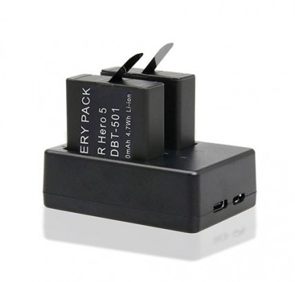 Зарядное устройство на 2 аккумулятора для GoPro 5 и 6 (AHDBT-501)